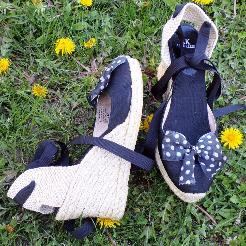 Anne Klein Ribbon Tie Wedge Espadrilles Gem